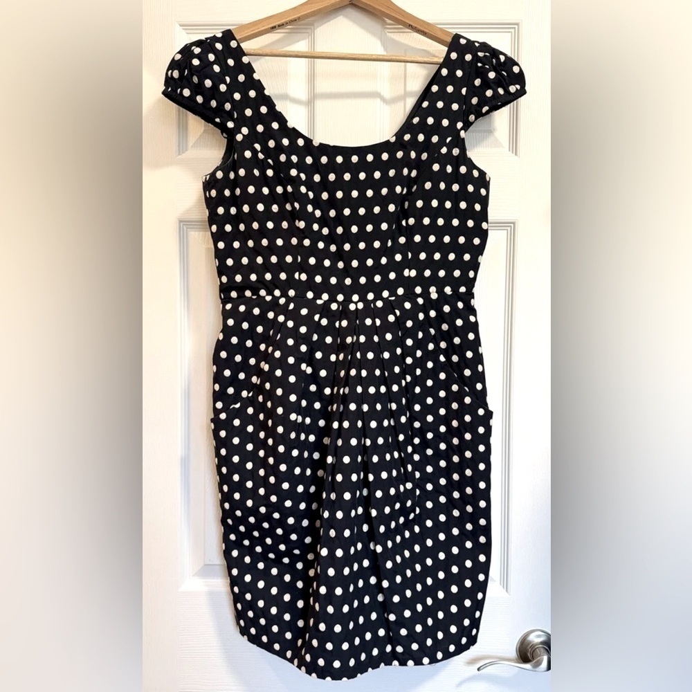 Suzi Chin for Maggy Boutique Navy & White Polka Dot Dress w/ Pockets - Picture 1 of 5